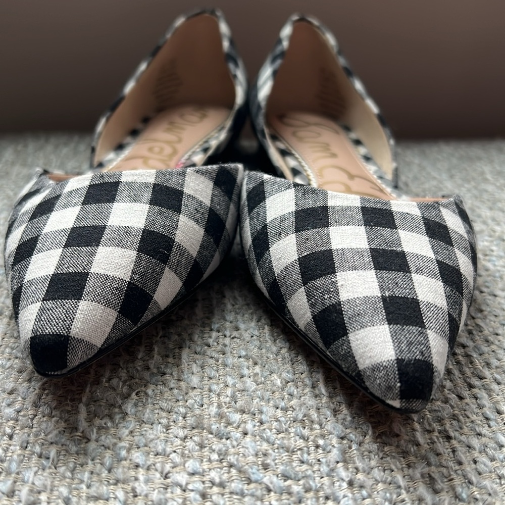 Sam Edelman Black and White Gingham Pointed D'Orsay Flats - Picture 4 of 7
